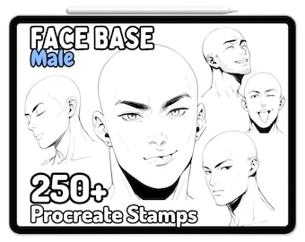 Procreate Anime Gesicht Mann Junge Kerl Männlich Husbando Kopf Bürsten Stempel Ausdrücke Emotionen Niedlich Gesichtszeichnung Anleitungen Erwachsene Malbuch Manga