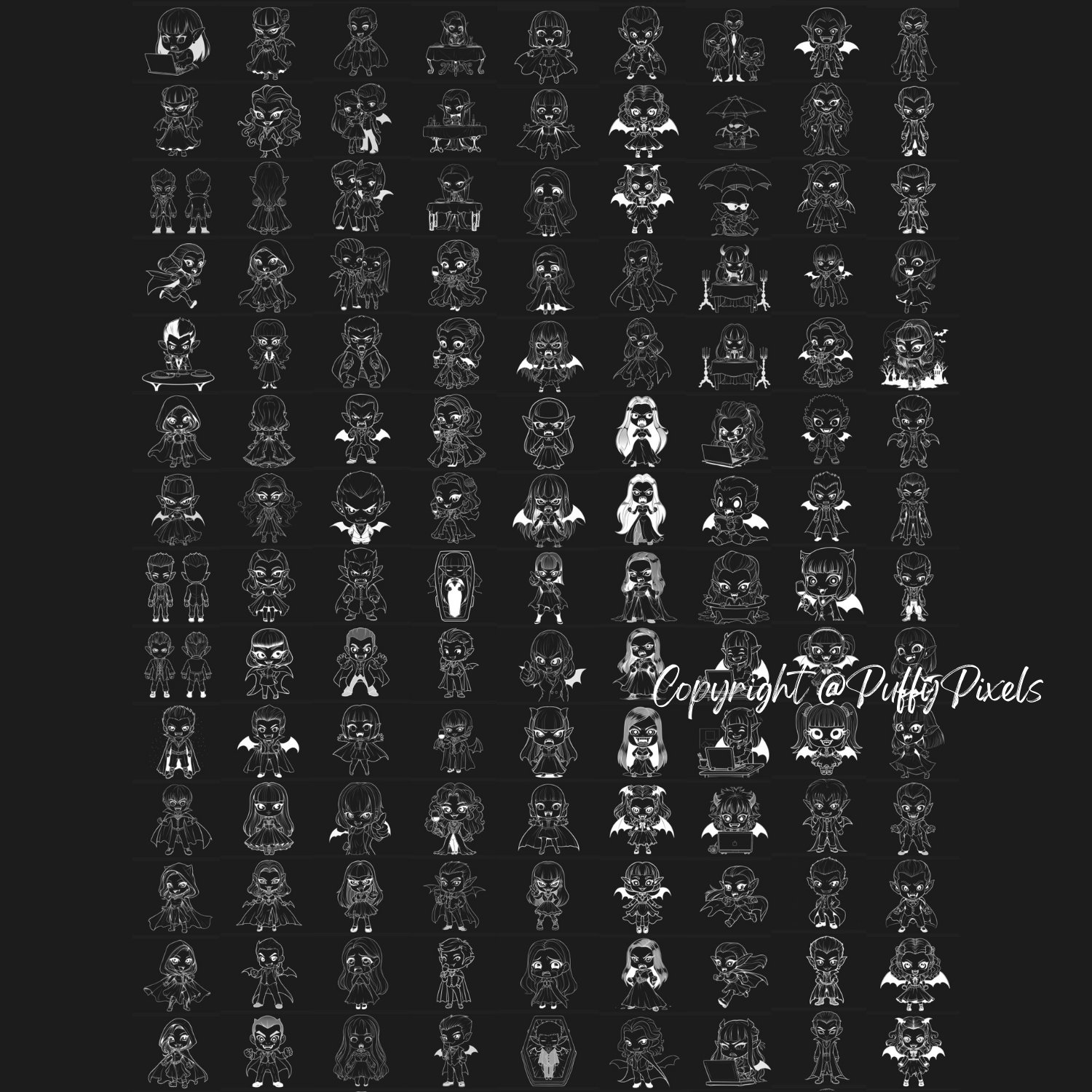 Procreate Chibi Vampire Fangs Kawaii Gothic Funny Magical Drawing Guide ...