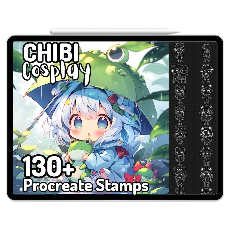 Procreate Kawaii Chibi Stamps Frog Girl Cat Girl Cute Brushes Sticker ...