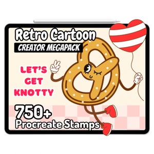 Retro Cartoon Charakter Schöpfer Procreate Stempel Pinsel Set Maskottchen Groovy Memes Accessoires Brillen Kopfbedeckungen Bein Hand Arm Vintage Deco Bundle