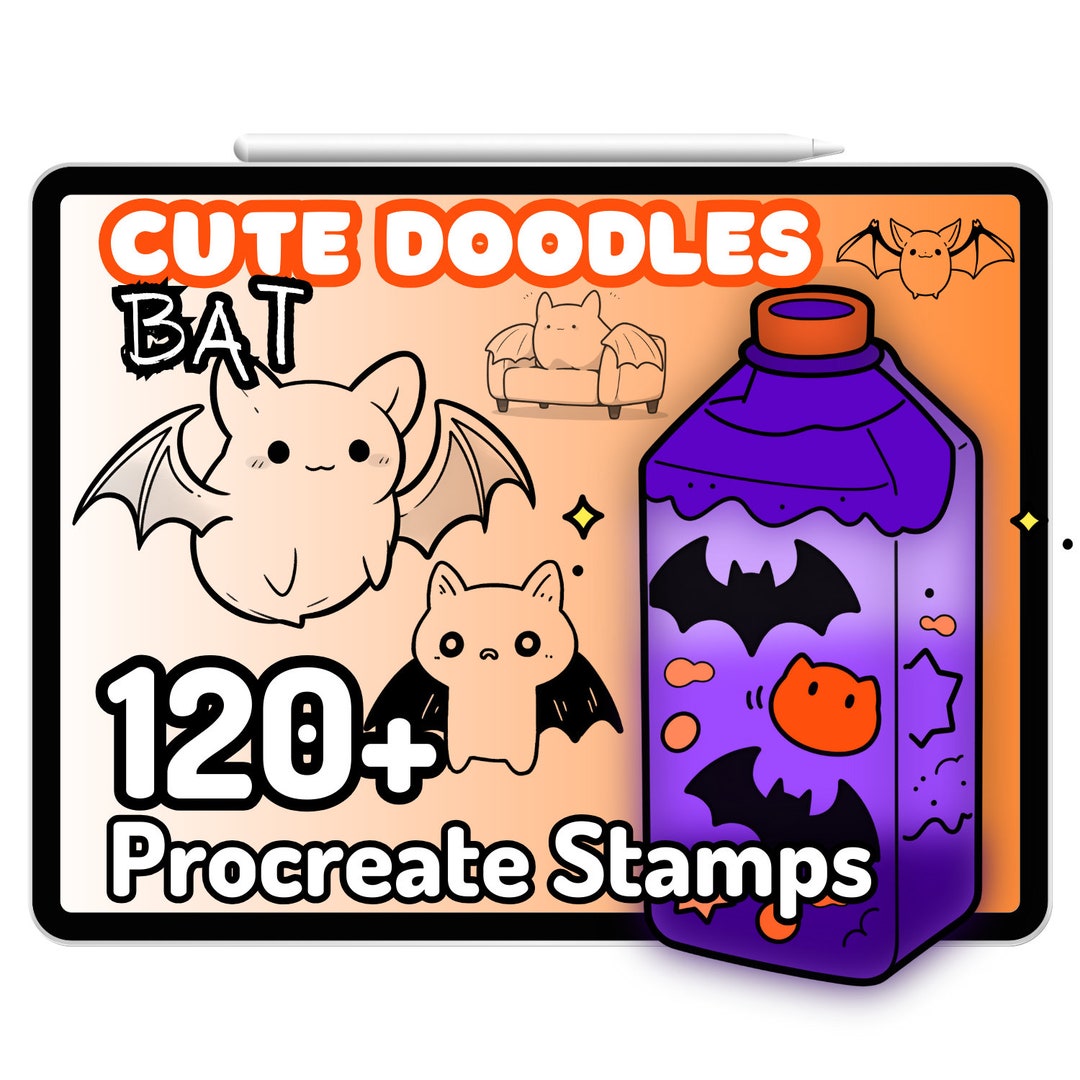 Kawaii Procreate Brushes Stamps Bat Spooky Cute Halloween Cute Doodle ...