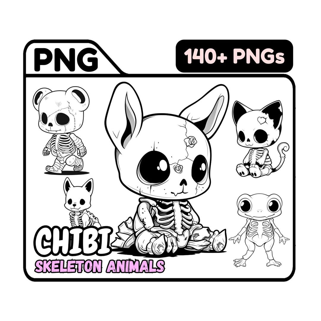 Skelet dieren huisdieren Halloween Spooky kawaii kleurplaten clipart Chibi  schedel gotische tekening gids griezelig schattig tattoo tekens commercieel  - Etsy België, image size:1080x1080