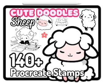 Procreate Brushes Stamps Cute Sheep Lamb Kawaii Animals Doodle Food Sticker Coloring Anime Cartoon Chibi Cottagecore Kidcore Milk Carton