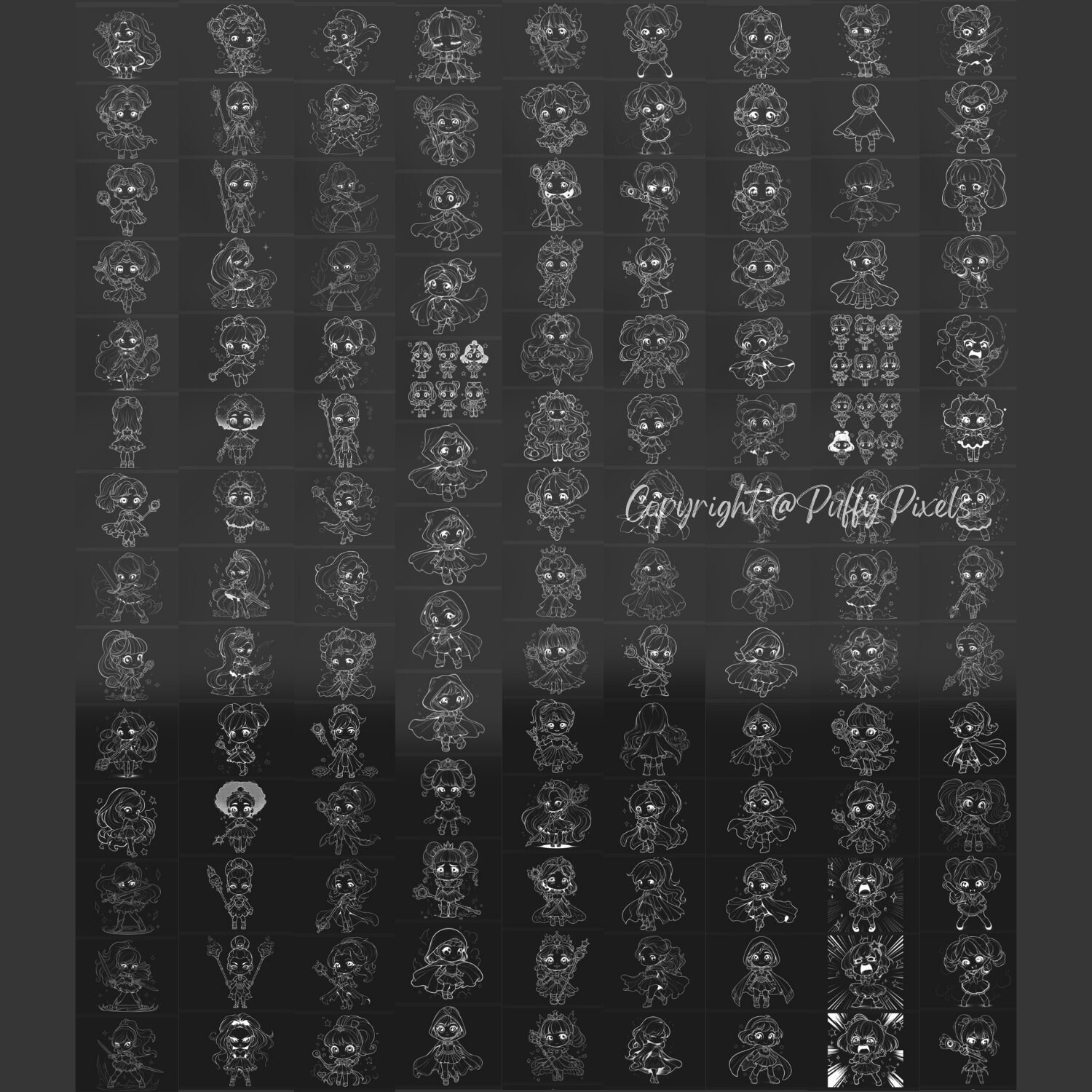Procreate Chibi Magical Girl Girls Kawaii Cute Drawing Guide Stamps ...