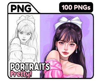 PNG Portrait Pretty Face Jelly Art Base Girl Female Head Brushes Stamps Idol Korean Fashion Cute Drawing Guide Adult Coloring Manga Webtoon