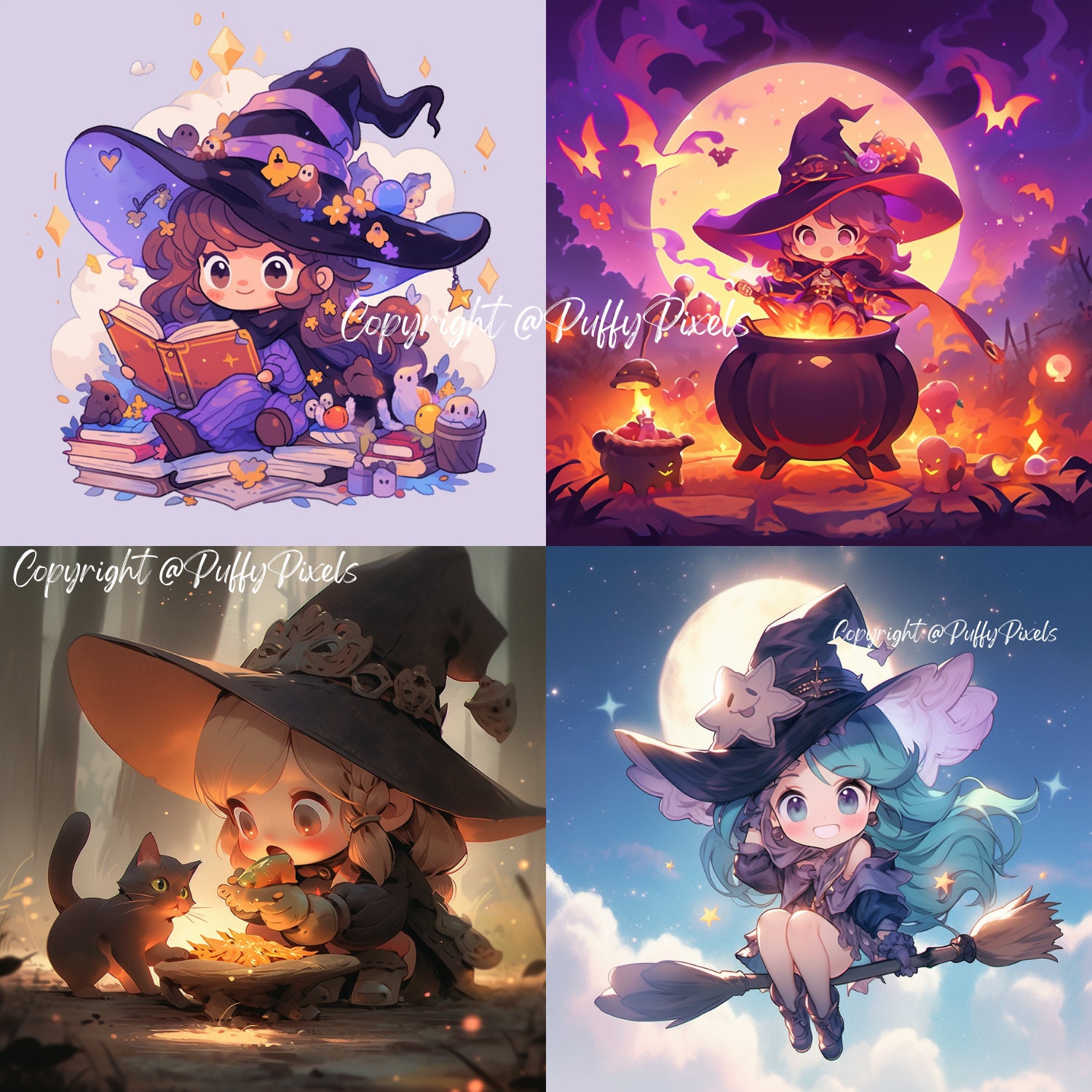 Procreate Chibi Witch Witches Mage Kawaii Magical Drawing Guide Stamps ...