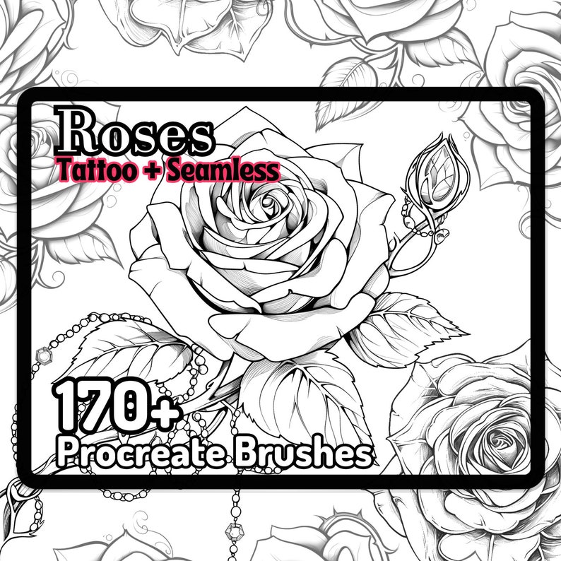 Procreate Roses Tattoo Art Filigree Seamless Gothic Stylish Bouquet ...