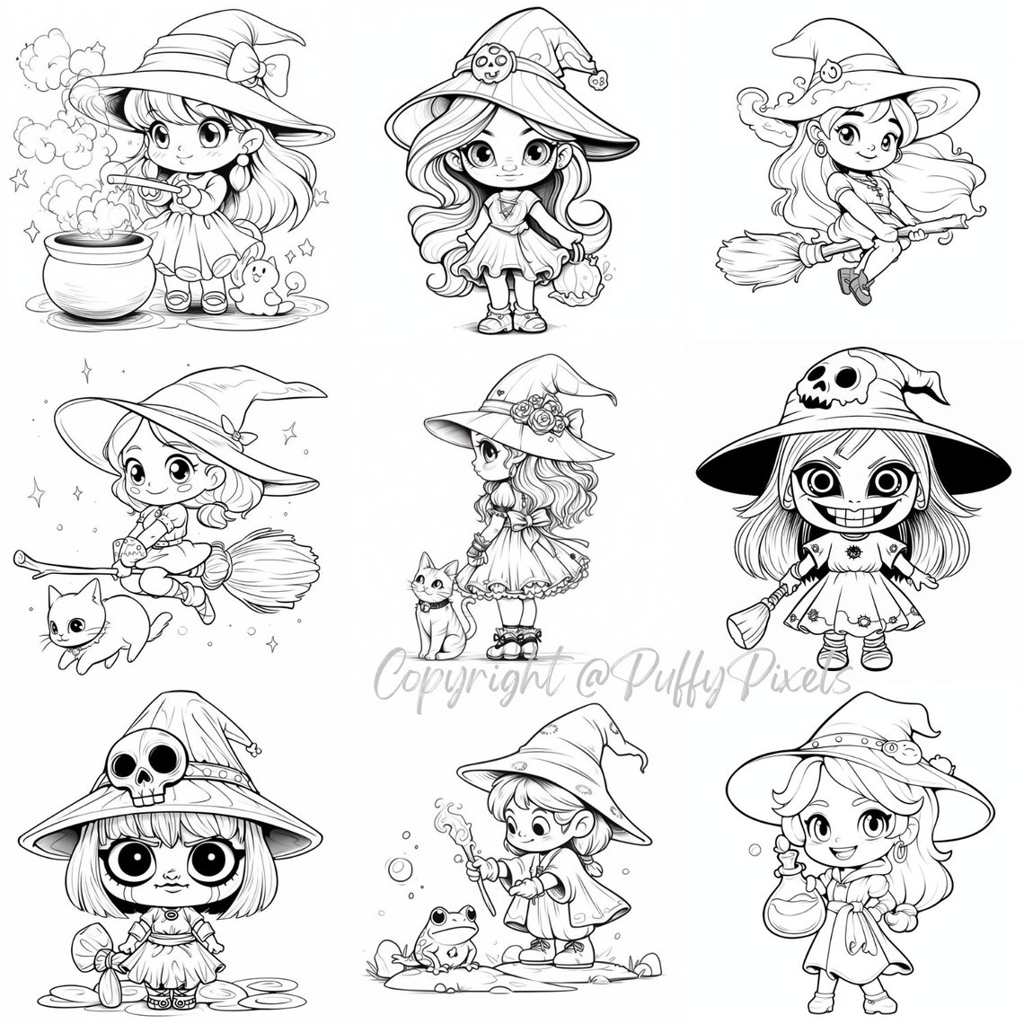 Procreate Chibi Witch Witches Mage Kawaii Magical Drawing Guide Stamps ...