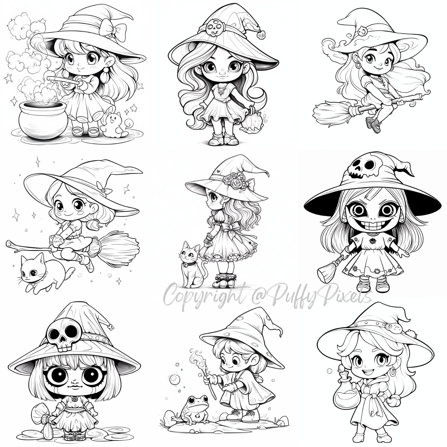 Procreate Chibi Witch Witches Mage Kawaii Magical Drawing Guide Stamps ...