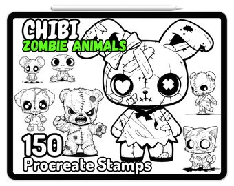 Procreare Zombie Animals Halloween Spooky Yami Kawaii Chibi Skull Walking Dead Guida al disegno Francobolli Pennelli Creepy Cute Tattoo Personaggio Animale domestico