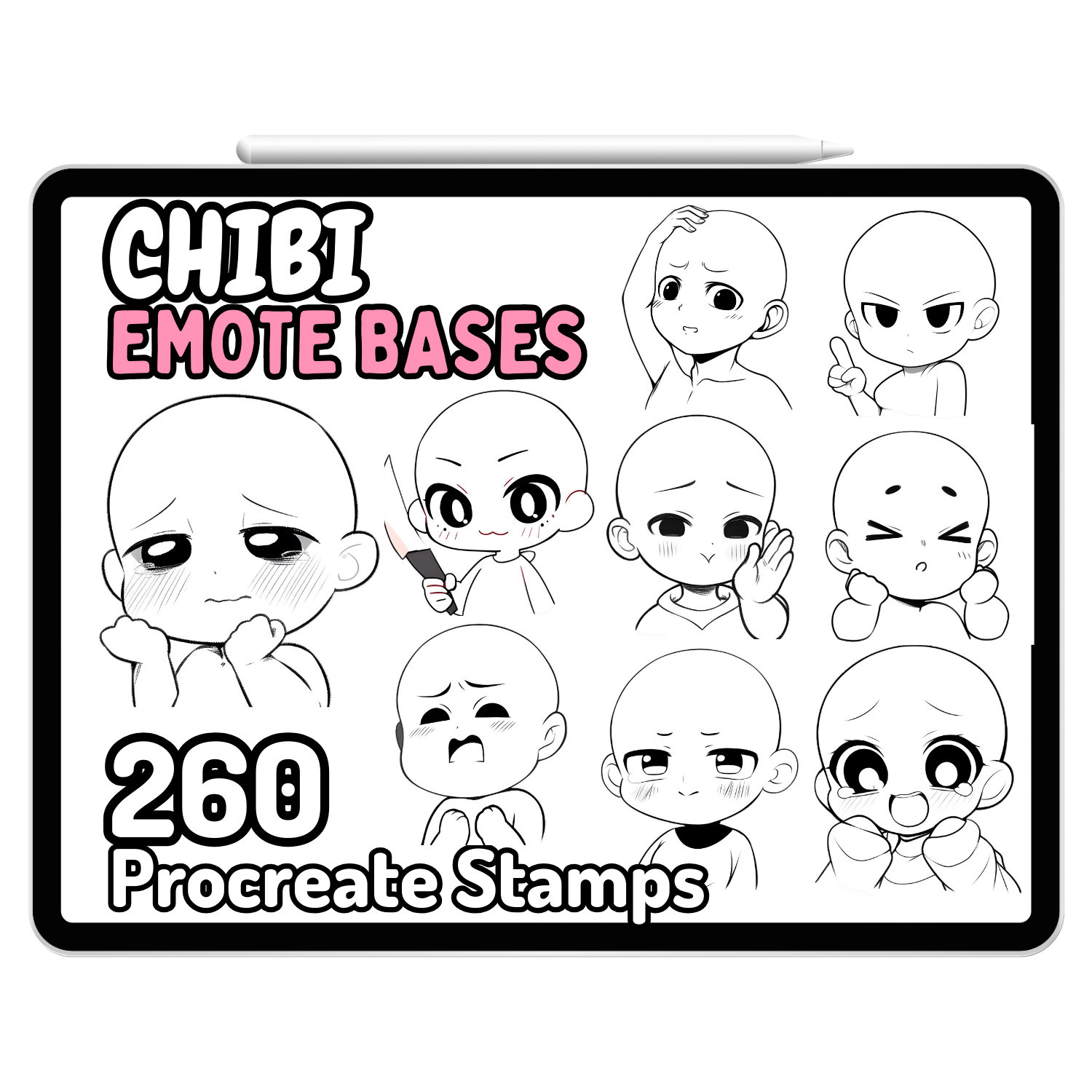 Procreate Emote Basis Twitch Discord Badges Chibi Haare Worte Symbol Meme Accessoires Blush Handgeste Kawaii Charakter Stempel Brush Guide