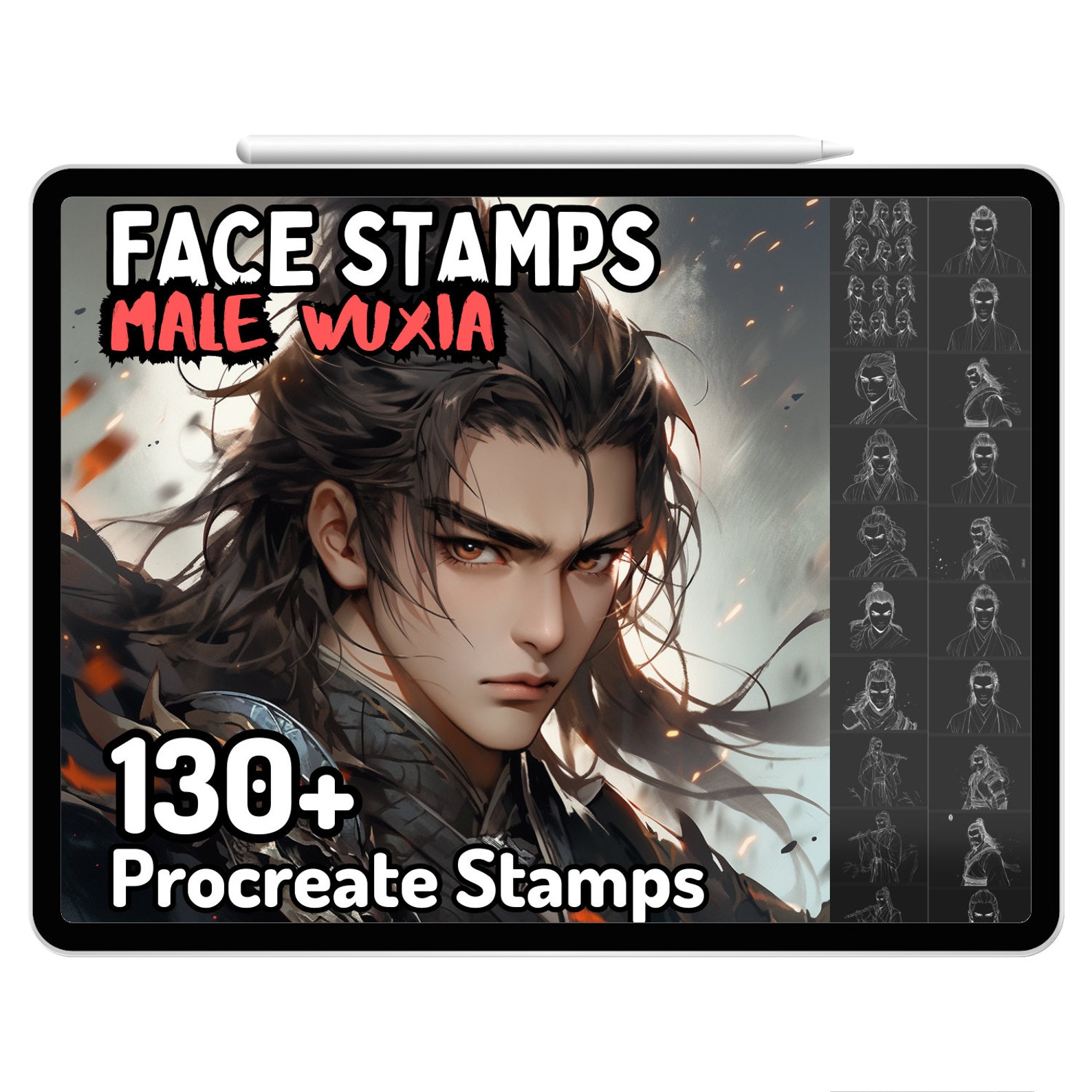 Procreate Male Wuxia Portraits Anime Face Man Brushes Stamps Martial
