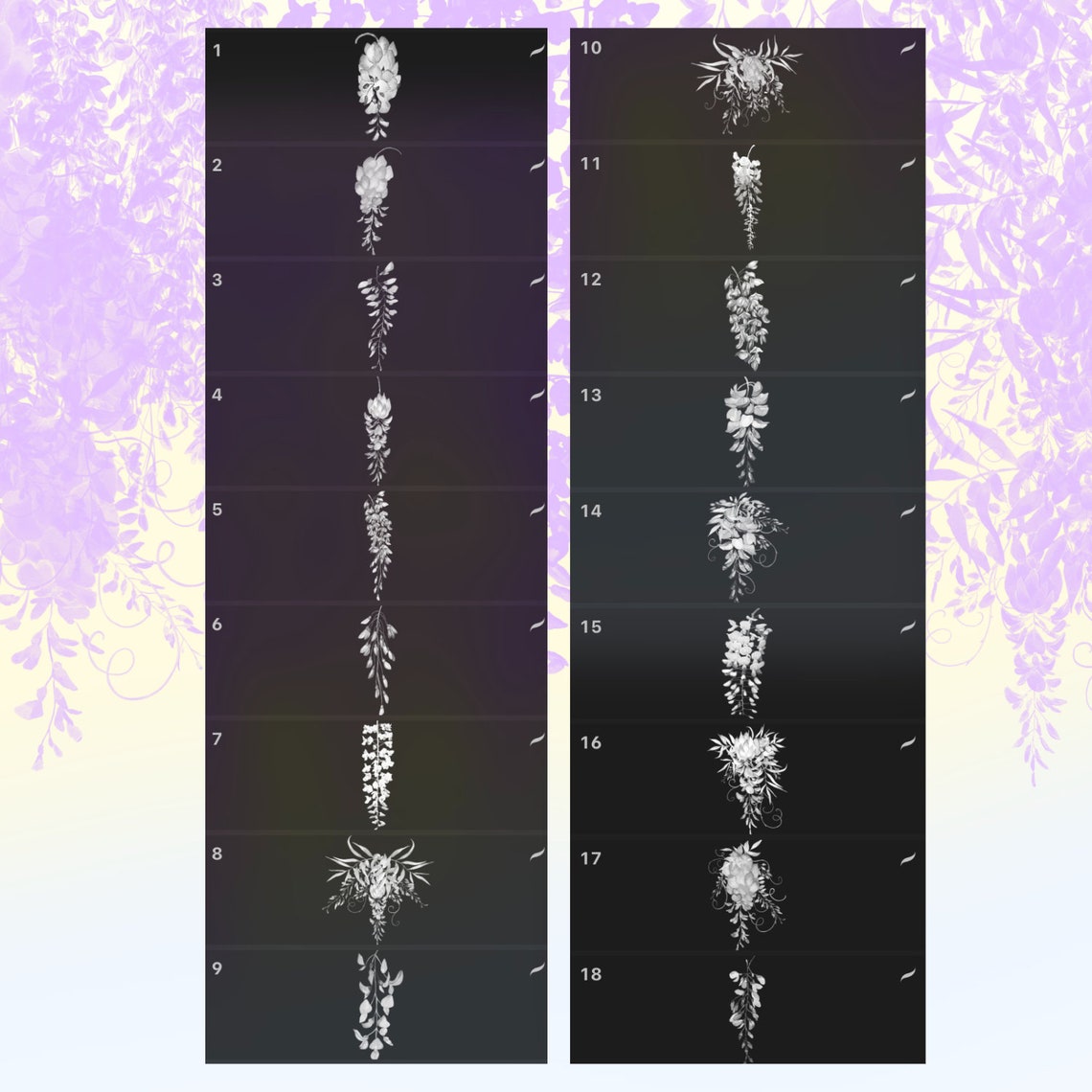 Procreate Wisteria Flowers Floral Vines Botanical Brushes Stamps ...