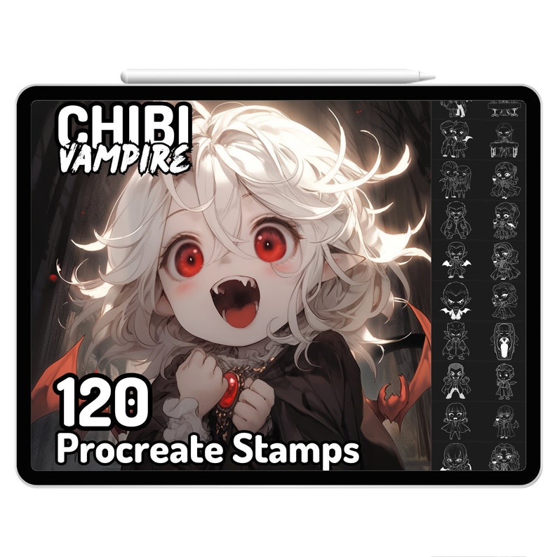 Procreate Chibi Vampire Fangs Kawaii Gothic Funny Magical Drawing Guide ...