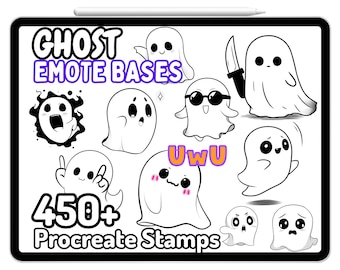 Procrea simpatico fantasma emote Base Twitch Discord Badge Halloween personaggio spettrale Francobolli Pennello Kawaii Chibi Guida Emoji UwU Divertente Creatore