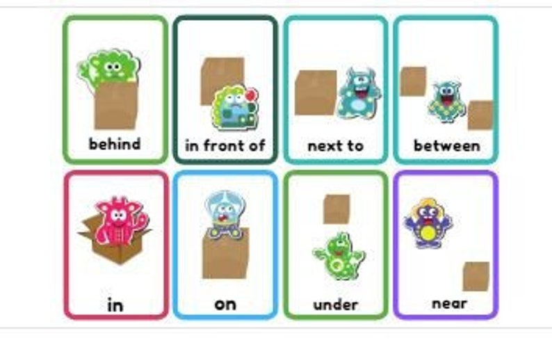 Preposition Printable Flashcards Monster A4 PDF Printable Etsy M xico