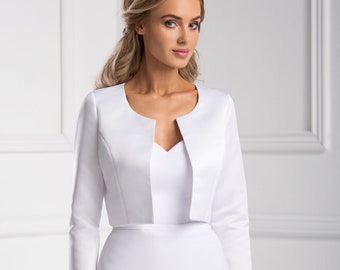 Damen Hochzeit Braut Satin Jacke Lange Ärmel B-198