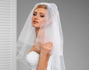 Wedding Double Tier Pencil Edge Bridal Veil Elbow Length PV-5