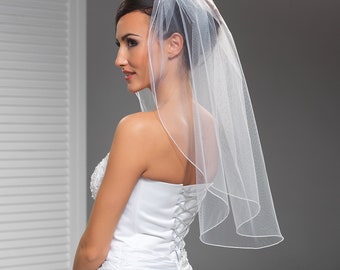 Single Tier Pencil Edge Wedding Veil Elbow Length PV-61