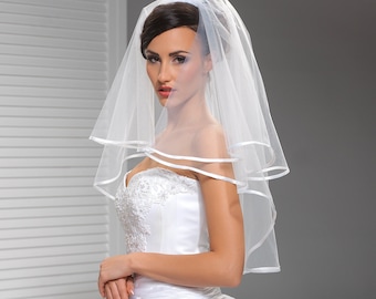 Bridal Two Tier Satin Edge Wedding Veil Elbow Length SV-58