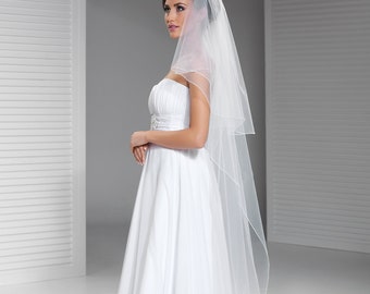 Bridal Two Tiers Long Pencil Edge Wedding Veil Floor Length PV-9