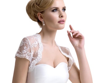 Ladies Wedding Bridal Lace Jacket Short Cap Sleeves LJ-79