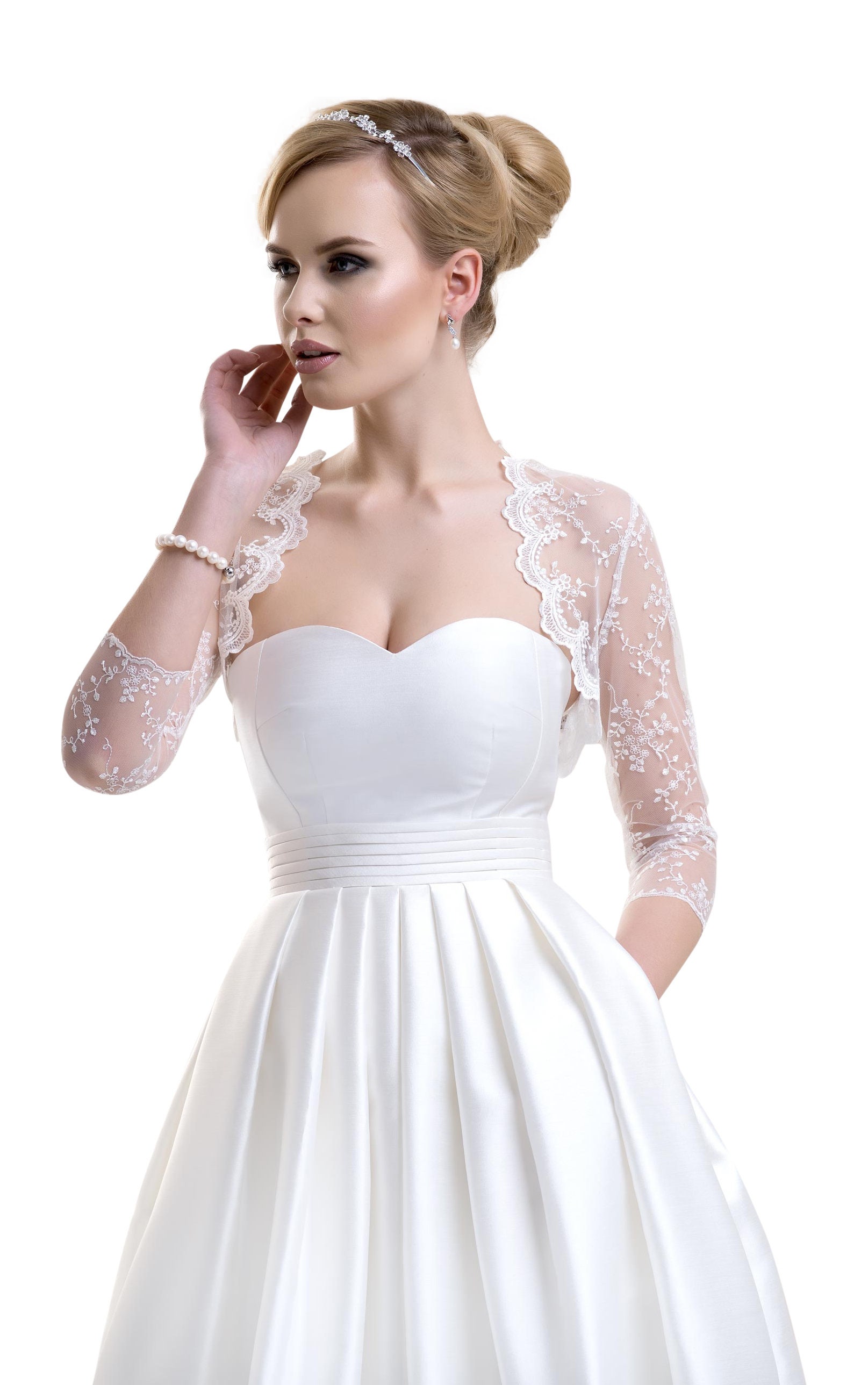pearl bolero | Modest wedding gowns, Wedding gown styles, Bolero wedding