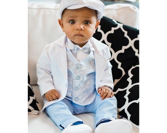 Boys 6 Pieces Christening Special Occasion Suit Blue/White