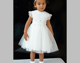 Baby Girl Christening Dress Special Occasion Alicia Ivory Short Sleeve