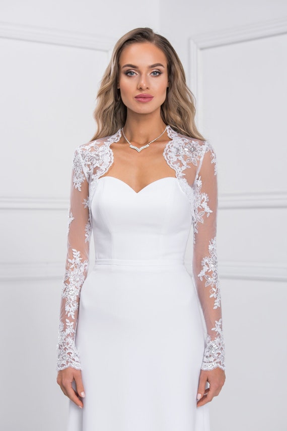 Giacca da sposa in pizzo da donna a maniche lunghe B-187