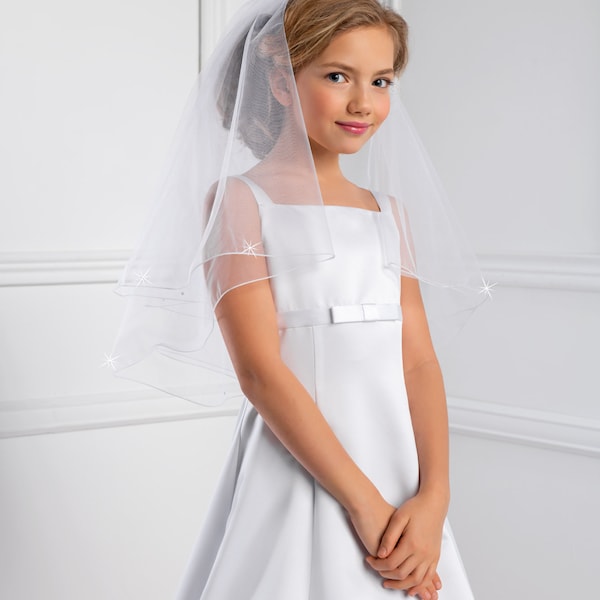 Holy Communion Two Tiers Pencil Edge Veil With Crystals WK-5