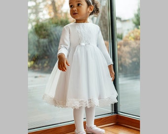 Baby Girl Christening Dress Special Occasion Anna Long Sleeve White
