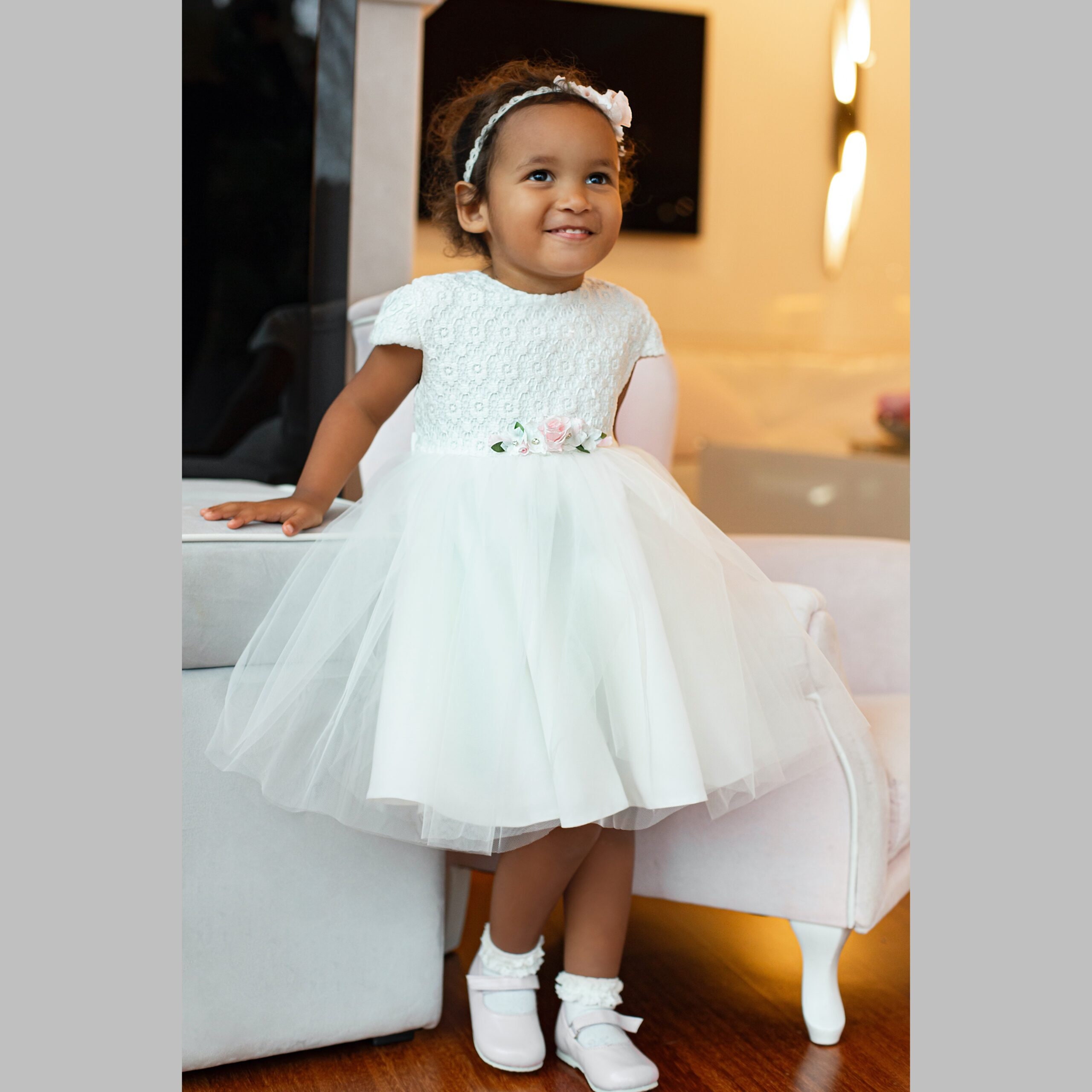 Baby Girl Christening Dress Special Occasion Caroline Ivory Short Sleeve