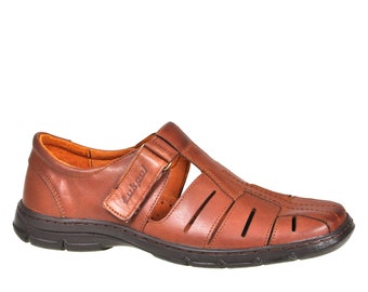 Mens Genuine Buffalo Leather Orthopedic Sandals Shoes Model 1062