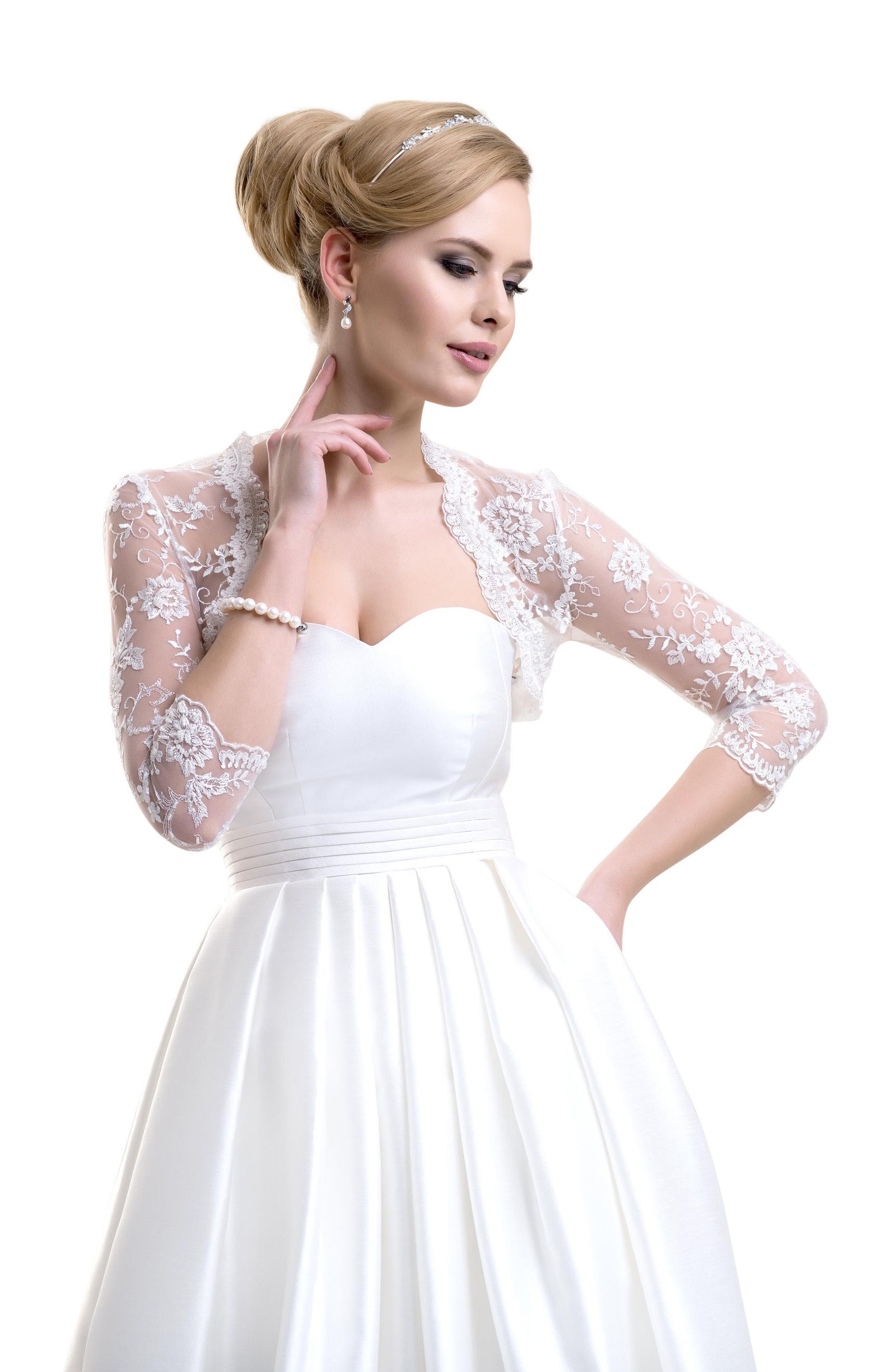 Ladies Wedding Bridal Lace Jacket Three Quarter Sleeves LJ-69