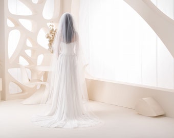 Bridal Double Tier Pencil Edge Wedding Veil With Crystals Chapel Length VD126