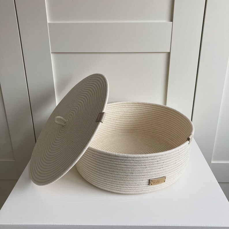 Large Rope Basket With Lid Round Rope Basket White Basket Etsy