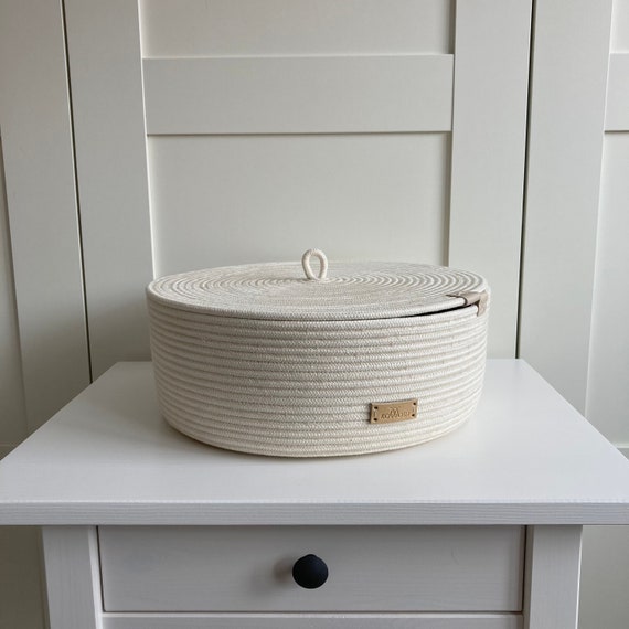 Large Rope Basket With Lid Round Rope Basket White Basket Etsy