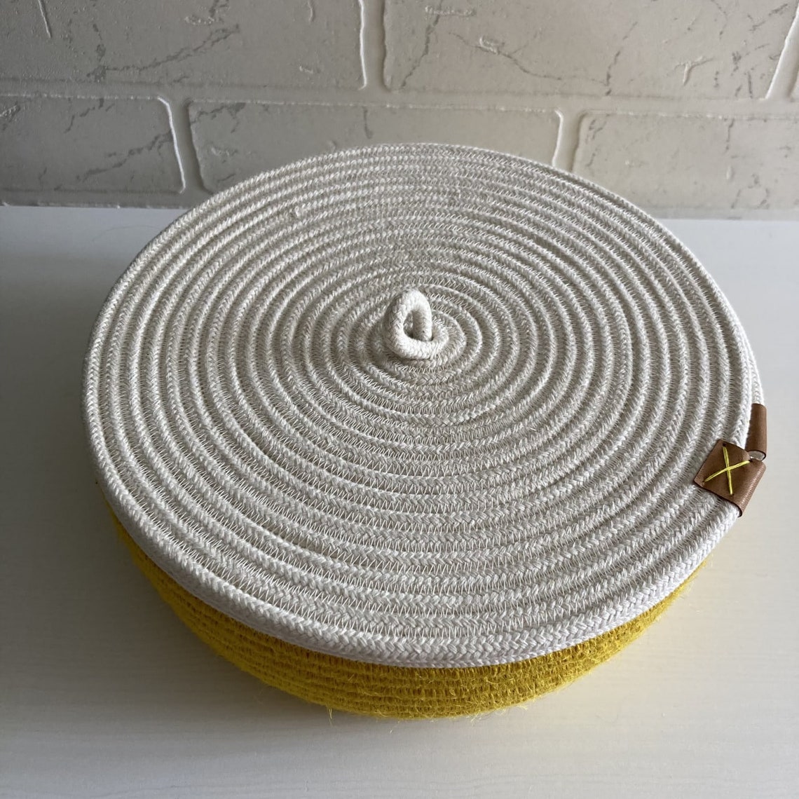 Yellow Jute Rope Basket With Lid 3 8 Cm Сute White Yellow Etsy