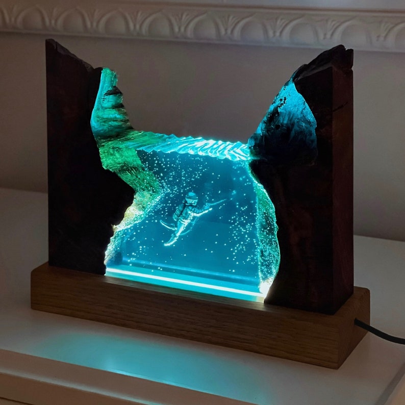 Unique Scuba Diver Night Light Made With Wood and Epoxy Resin. Etsy UK