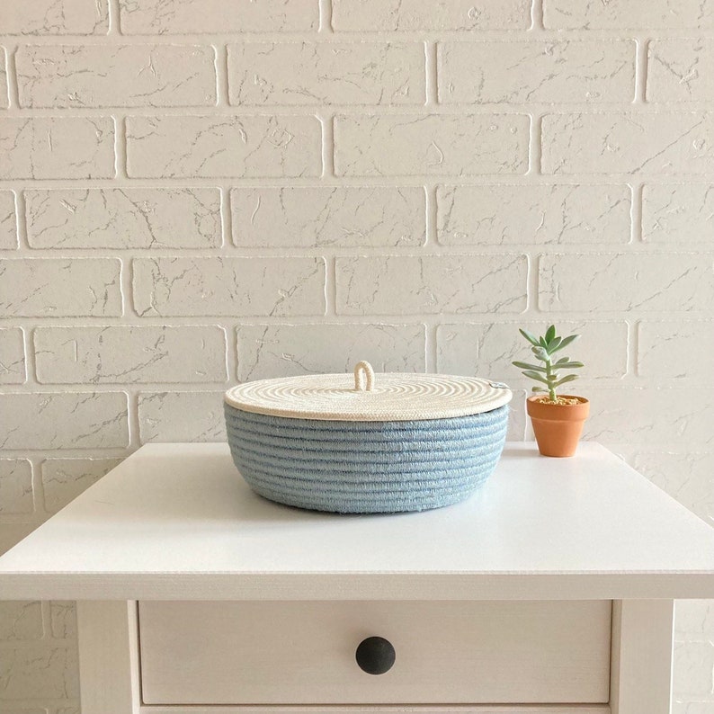 Light Blue Basket With Lid Cotton Rope Basket Storage Etsy