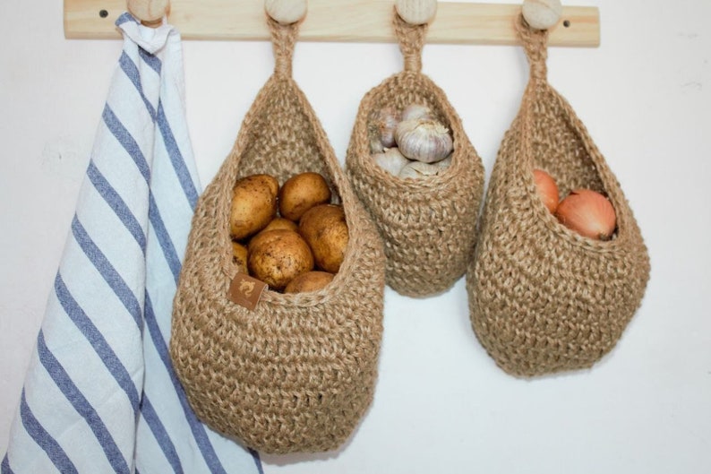 Set of Hanging Wall Baskets for Vegetables Fruits Crocheted Etsy