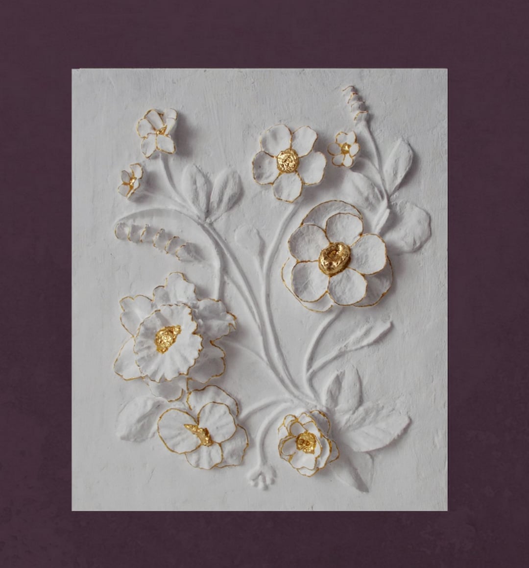 Sculptural Wall Art White Basrelief Botanical Artwork Flowers Etsy