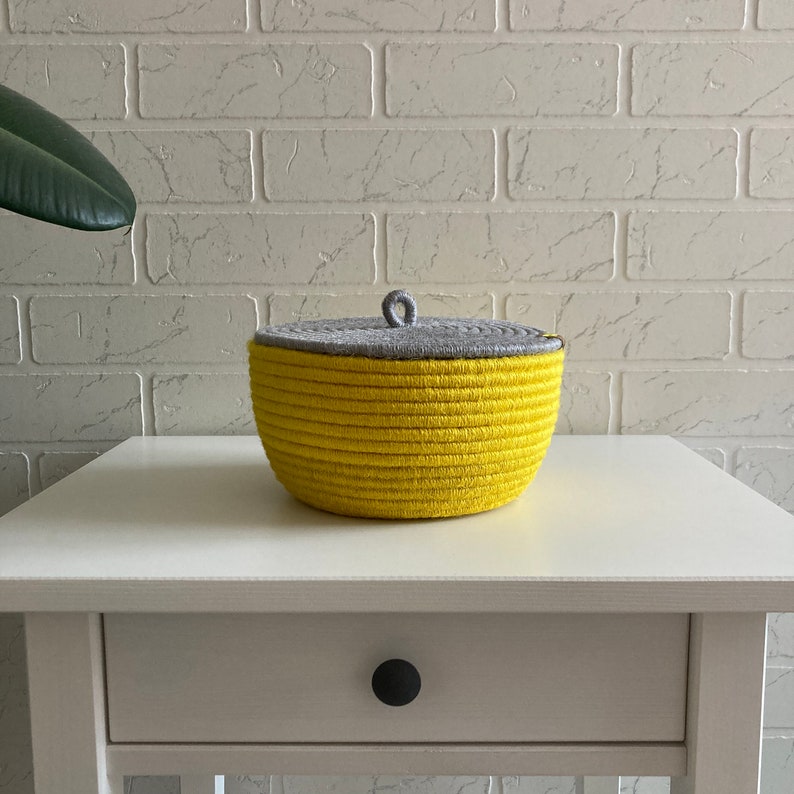 Yellow Rope Basket With Lid Etsy
