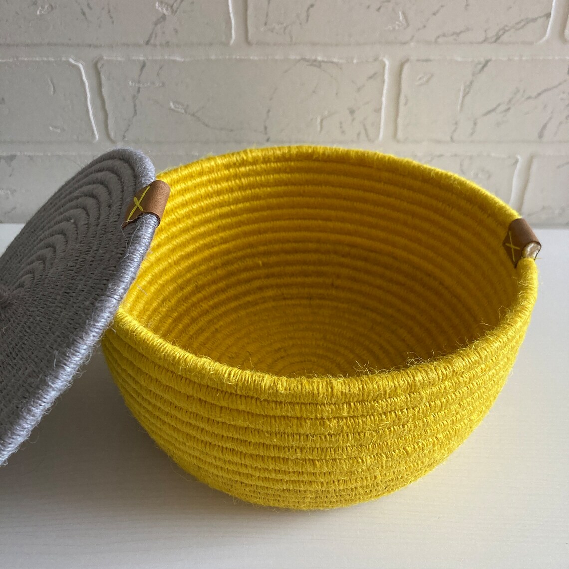 Yellow Rope Basket With Lid Etsy