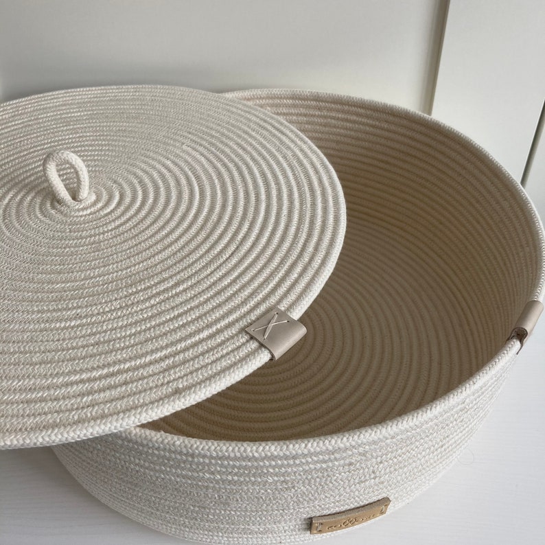 Large Rope Basket With Lid Round Rope Basket White Basket Etsy