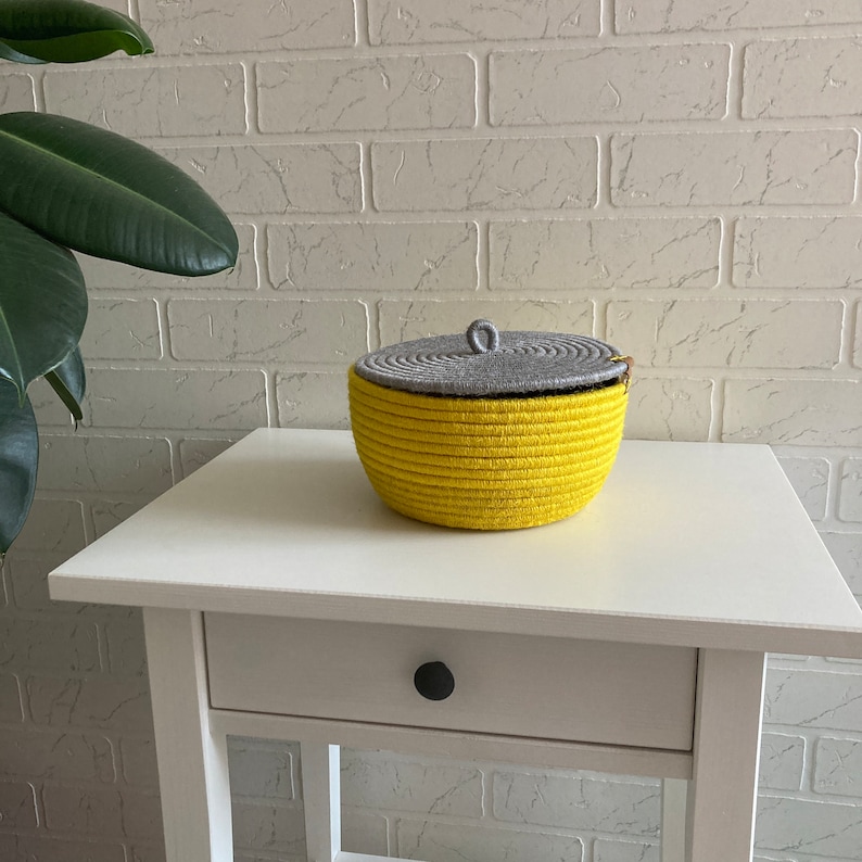 Yellow Rope Basket With Lid Etsy
