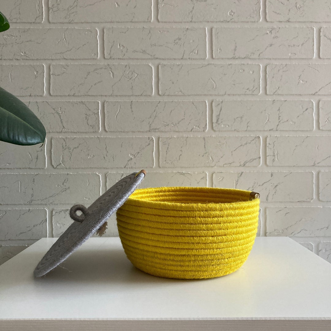 Yellow Rope Basket With Lid Etsy