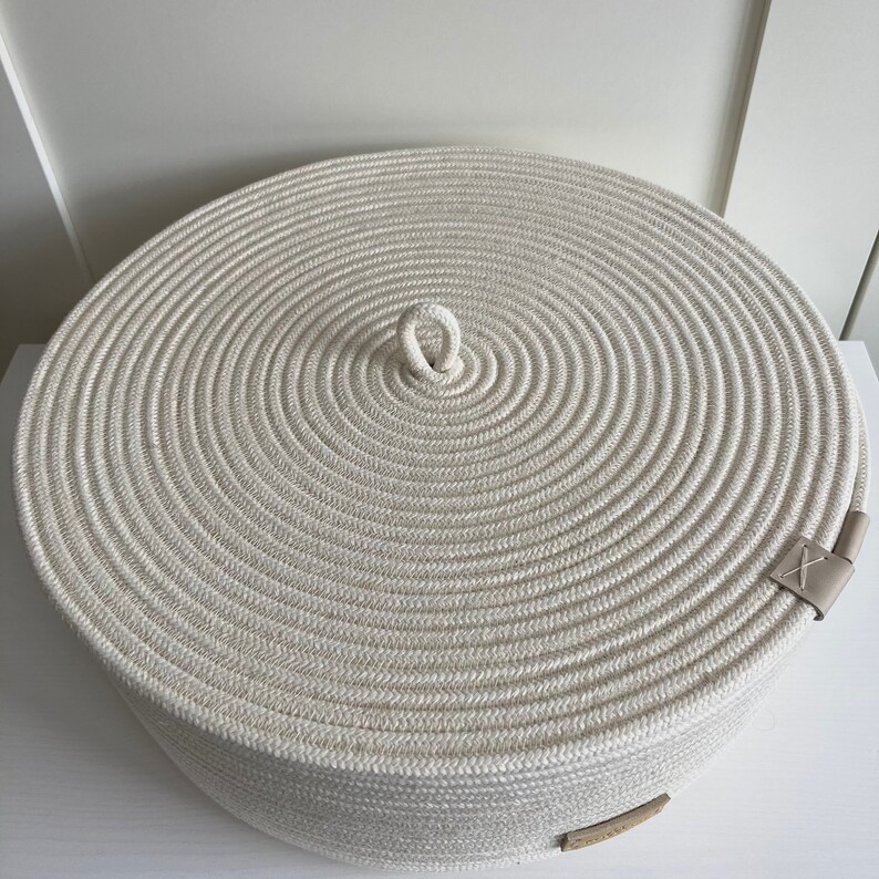 Large Rope Basket With Lid Round Rope Basket White Basket Etsy