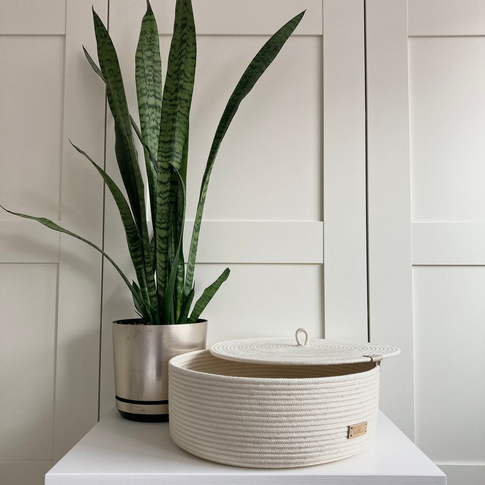 Large Rope Basket With Lid Round Rope Basket White Basket Etsy